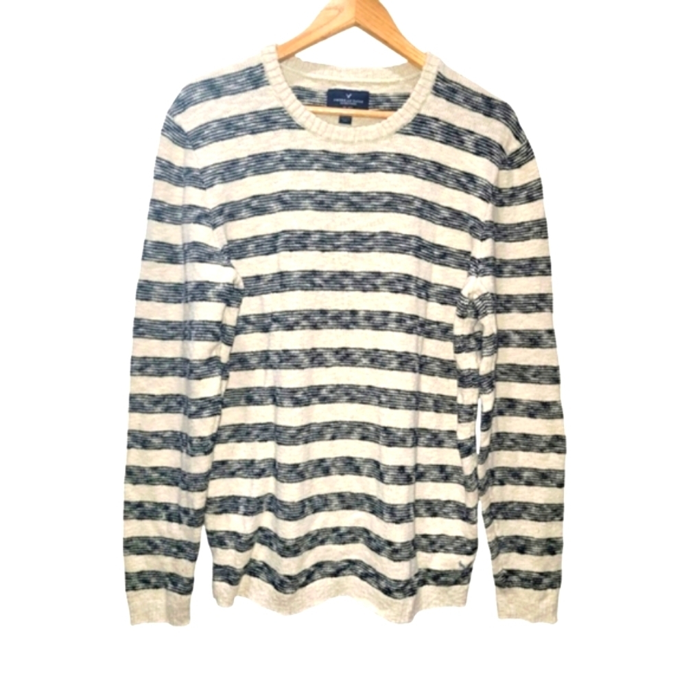 Large American Eagle 100% Cotton Striped Sweater in Black and Cream